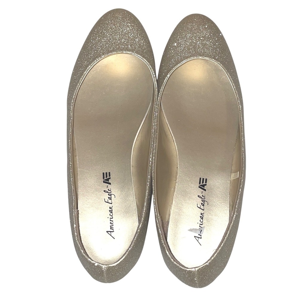 American Eagle Womens Champagne Gold Glitter Ballet Flats Round Toe Size 9